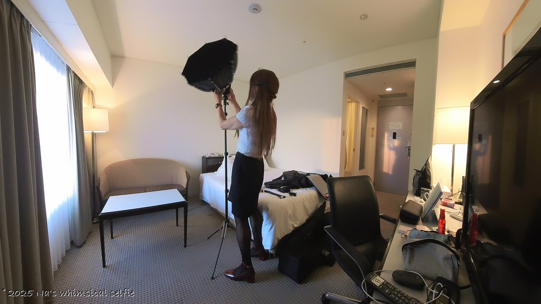 Insta360 X3で撮った撮影中の様子、ボーエンズマウントで簡単設置。