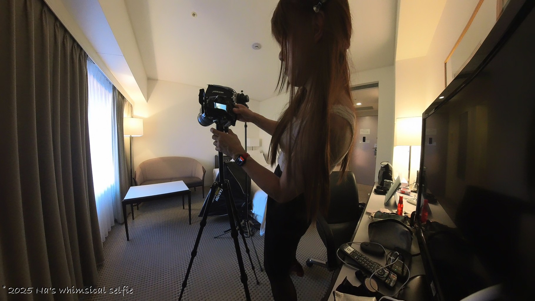 Insta360 X3で撮った撮影中の様子、カメラアングル調整中。