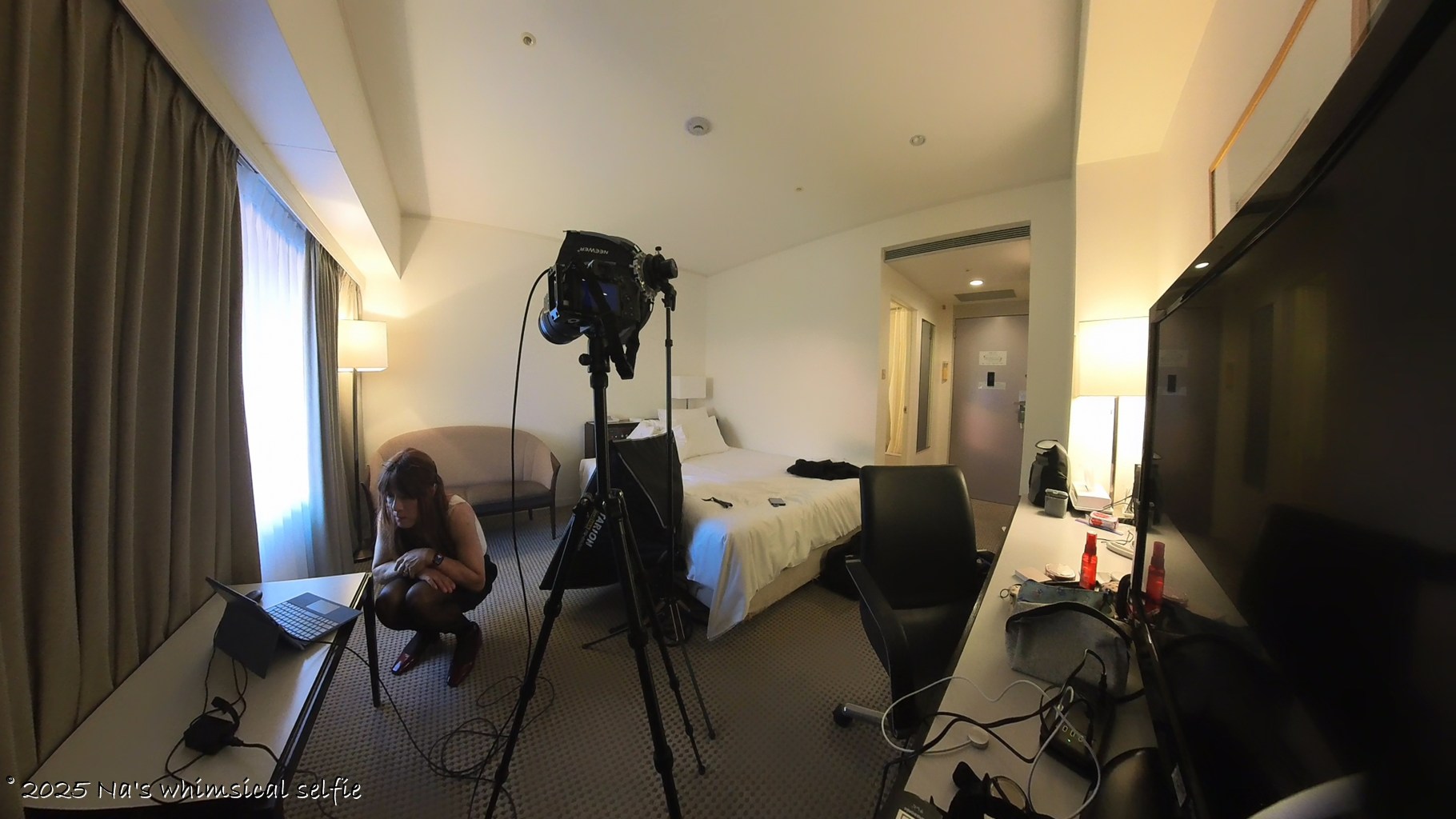 Insta360 X3で撮った撮影中の様子、Surface Pro9の画面で構図を確認。