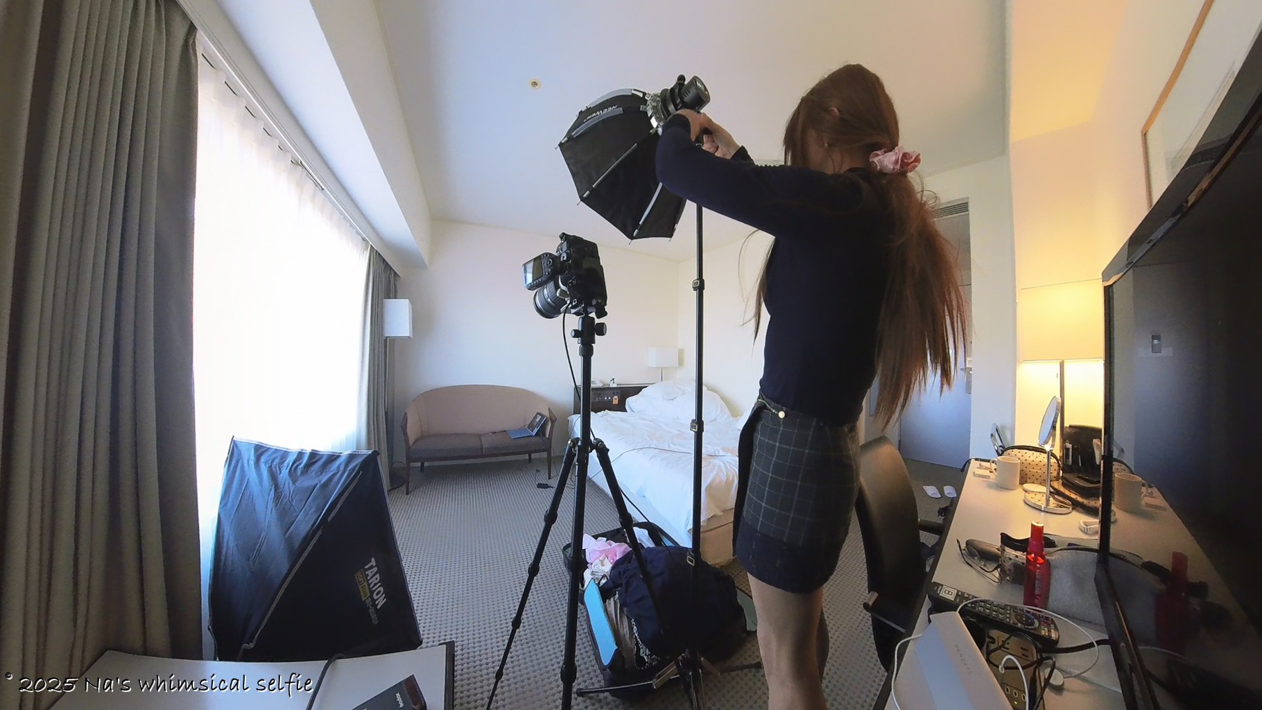 Insta360 X3で撮った撮影中の様子、とりあえず、また長椅子を使ってみるわ。