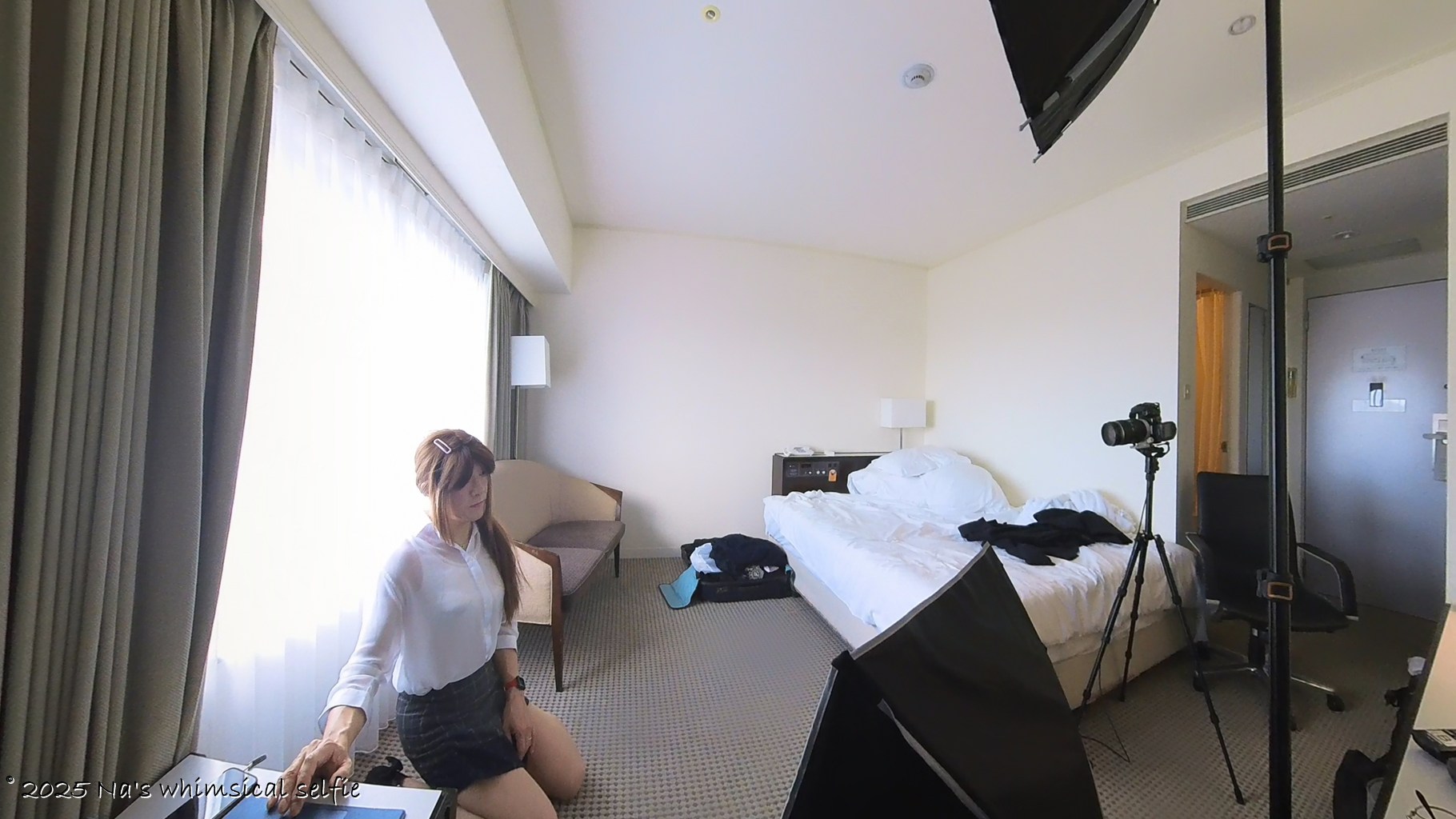 Insta360 X3で撮った撮影中の様子、立ってダメなら膝立ちでは?