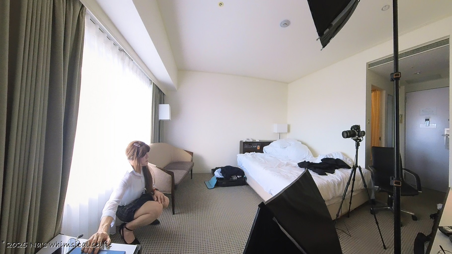 Insta360 X3で撮った撮影中の様子、ちょっとしゃがむと。。(これはNGだわ。。。)