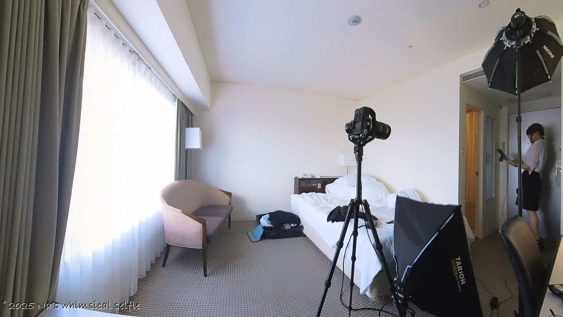 Insta360 X3で撮った撮影中の様子、PCで写りを確認中よ。