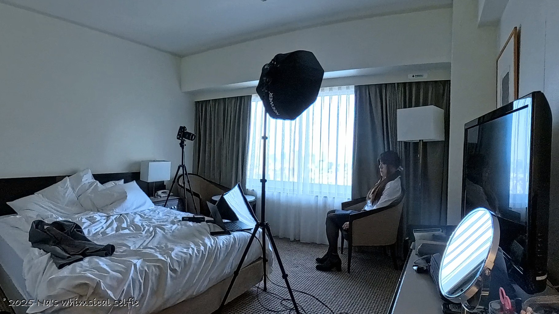 Insta360 X4で撮った撮影中の様子、座ってるとかえってなんか肩に力が入るわ