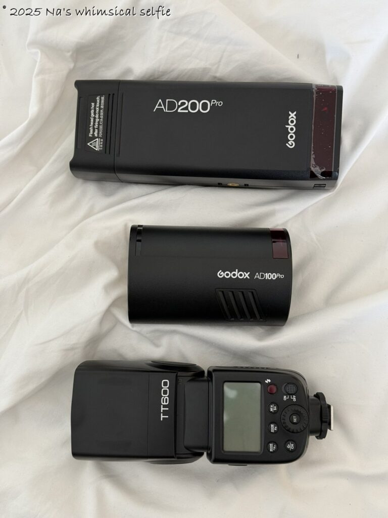 上からGODOX AD200Pro、GODOX AD100Pro、GODOX TT600